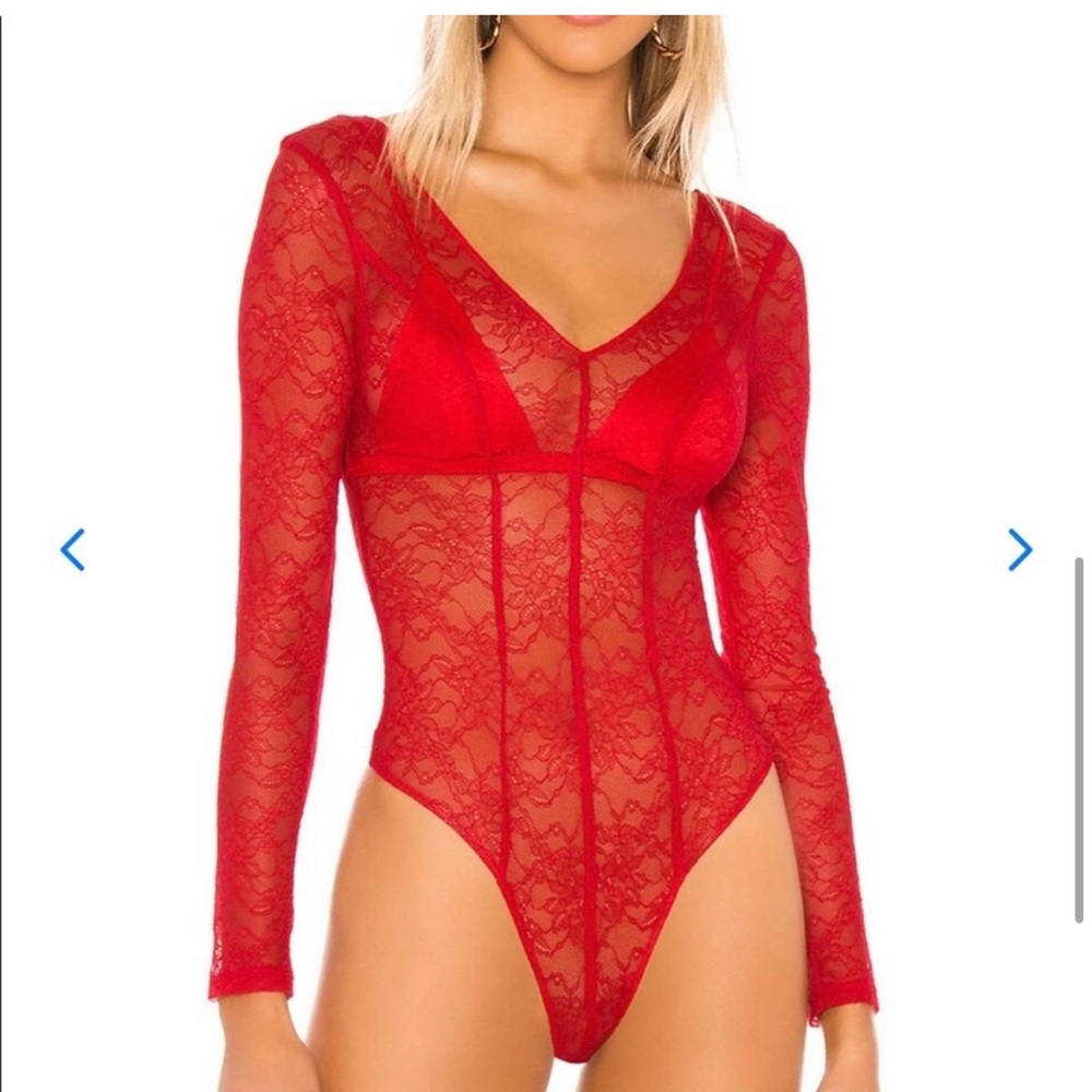 🌟Lovers + Friends Pearson Bodysuit Red Lace Women’s Size Medium NEW
